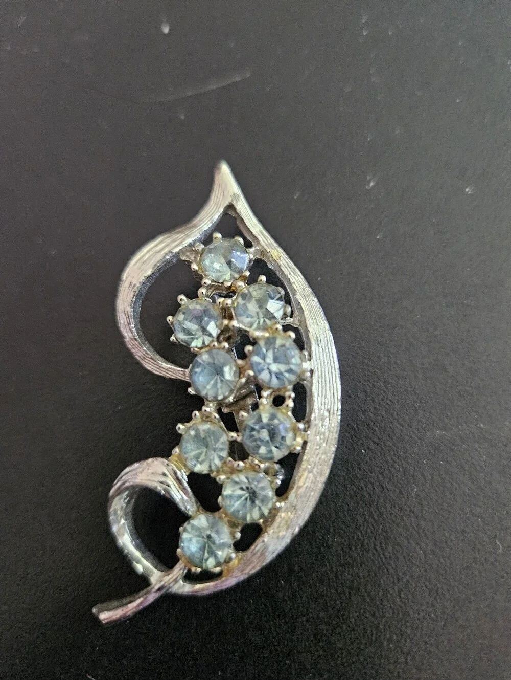 Silver-Tone Blue Crystal Leaf Brooch - Women Jewelry